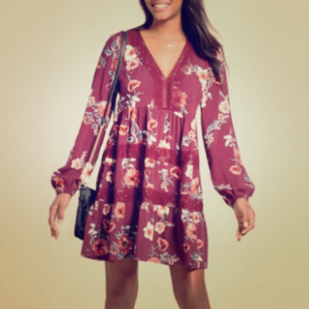 BOHO plum floral dress